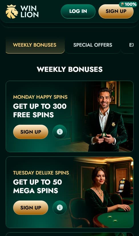 WinLion casino bonuses
